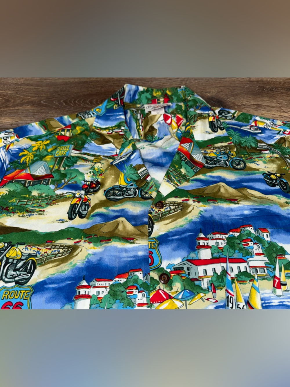 Route 66 Beach Cotton Hawaiian Shirt All Over Print Lightweight Button Down XL - Picture 3 of 10